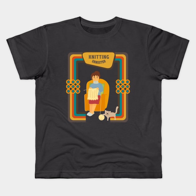 Retro knitting ganster Kids T-Shirt by happygreen